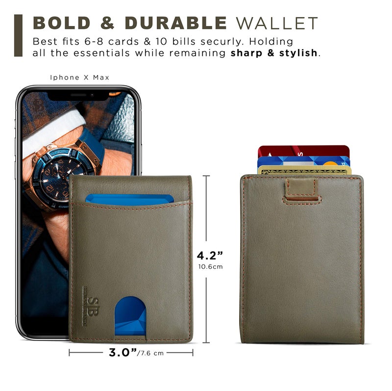 SERMAN BRANDS RFID Blocking Slim Bifold Genuine Leather Thin Minimalist Front Pocket Wallets for Men Billfold Wallet Men Gift (Salted Green 2.0) - Image 5